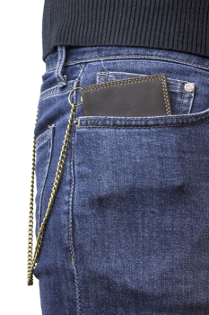 Mini Biker Geldbörse extra dünn mit Kette im Hochformat LEAS MCL in Echt-Leder, braun